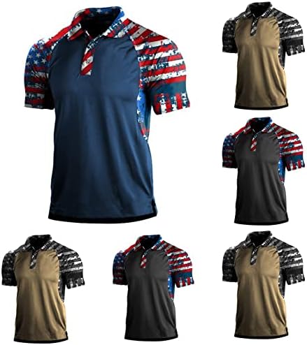 Гроздобер поло маици за мажи 4 -ти јули патриотски кратки ракави маички летни обични голфполи 3Д печати туники