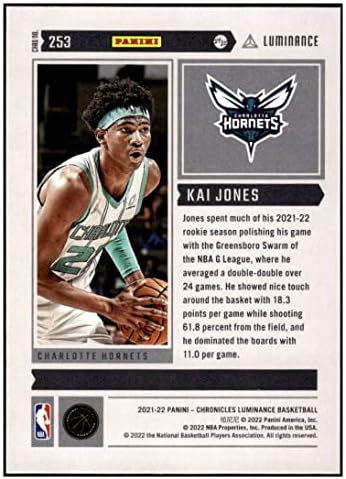 Kai Jones RC 2021-22 Panini Chronicles Pink 253 Luminance Rookie Hornets NM+ -MT+ NBA кошарка