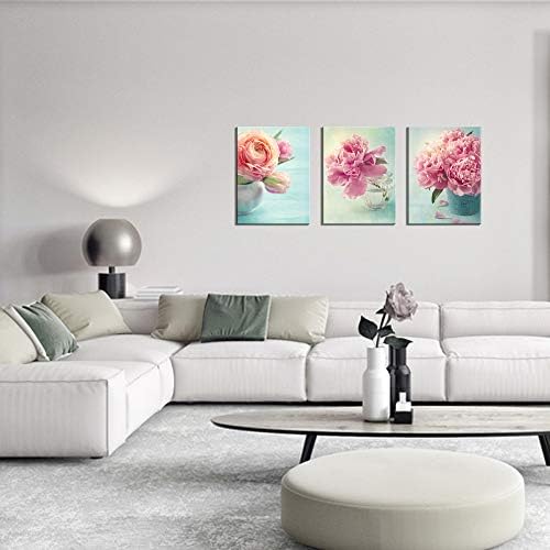 Нахичен wallид 3 парчиња цветни слики платно уметнички дела отпечатоци розово розово цвет во вазни слики wallидна уметност на завиткано