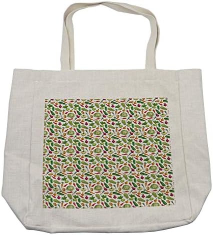 Торба за купување на зеленчук Амбесон, континуирана шема со детална боја нацртана вкусна природна здрава храна, еко-пријателска торба