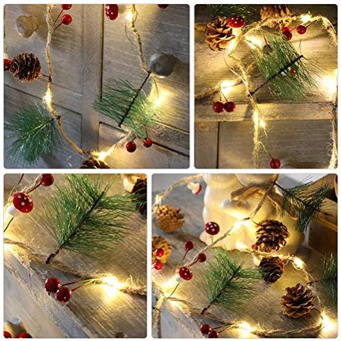 Кејсио Божиќна декоративна жица ламба, борови конуси бакарна жица ламба зелена црвена кафеава за Божиќ декор