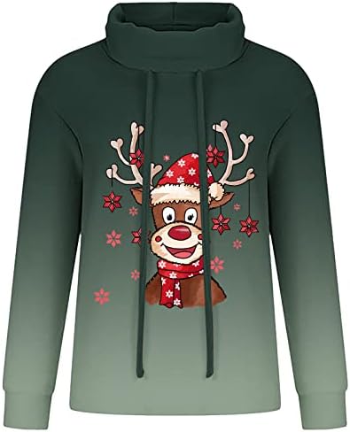 Christmasените Божиќни обични долги ракави за џемпер градиент на градиент на елени за печатење на кукавички жени активни јакни зелени