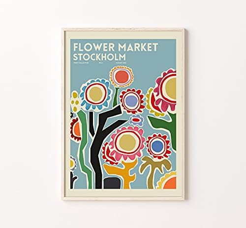 Dreacoss Flower Market London Art Print, постер на пазарот на цвеќиња, цвеќиња уметнички принт, ретро 70 -ти постер за бохо, сликарство