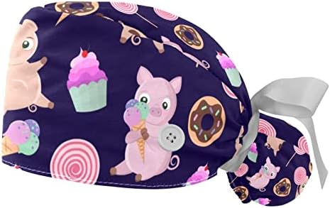 2 парчиња работно капаче со копче лента вратоврска назад цртан филм свињи крофна сладолед лижавче за торбички за коњи за жени за жени