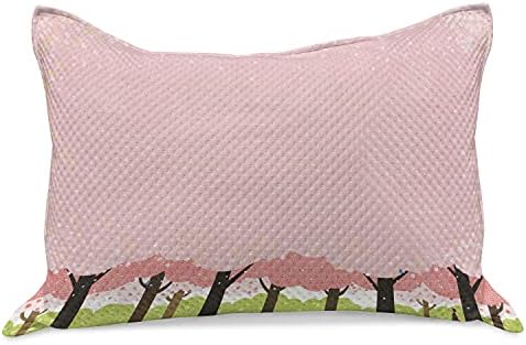 Амбезон дрвја плетени ватенка перници, широк цреша цвет во пролетно време на природна глетка, стандарден капак за перница со големина