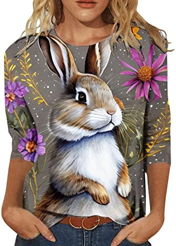 Велигденска кошула за зајаче за жени маички маички маица 3/4 ракав лабава фит блуза блуза