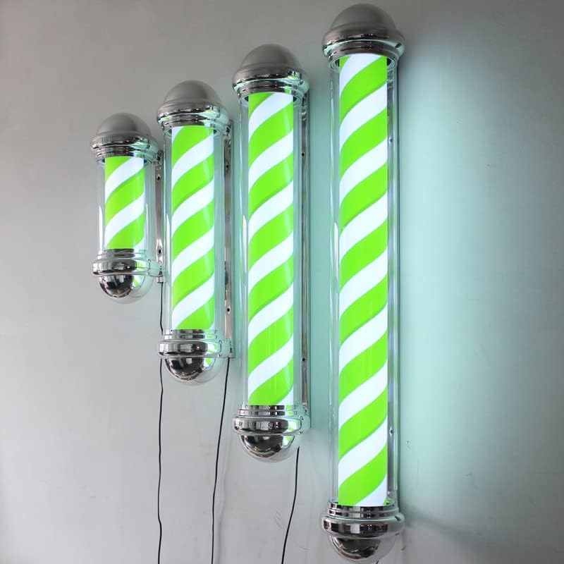 Мекнус Барбер Пол светло, салон за коса отворен знак Зелен бел wallид монтирање ротирачки LED светло, IP54 водоотпорна заштеда на енергија,