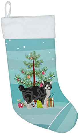 Богатства на Каролина CK4652CS Manx 1 CAT MERRY CHRISTHR CHRISTHR CHRISTHOR, камин што виси чорапи Божиќна сезона забава Декорации