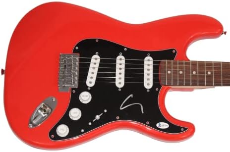 Кори Тејлор потпиша автограм со целосна големина Црвена фендер Стратокастер Електрична гитара Б/ Бекет БАС автентикација - Фронтмен на Слипкнот,