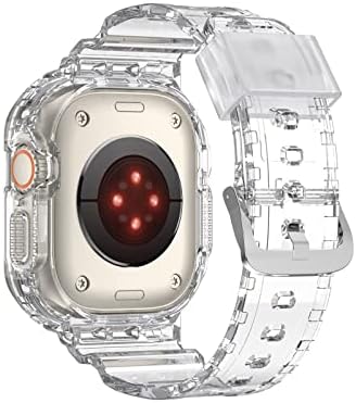 Аемал Транспарентен силиконски случај за Apple Watch Series 8 49mm Ultra Rubber Целосна покриеност Интегрирана лента за ленти за лента за iWatch8