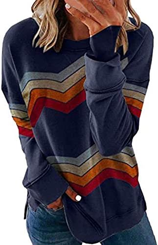 Женска екипатка за џемпери плус големина пулвер врвови на лекови со долги ракави за печатење во боја на кошула за појавување на кошула