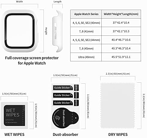 Синџимору целосна кутија за покривање за заштитник на екранот на Apple Watch, тврд случај 9H Заштитник на екранот за Apple Watch Ultra/SE2/8/7/6/5/4/SE,
