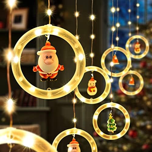 Декорации за божиќни прозорец Галарај затворен до домашен декор, жици светла, водоотпорни USB порта на отворено бакарни завеси за завеси