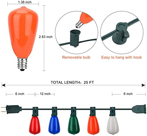 Hairmission 25ft Christmas Edison Bulb String Lights - 27 разнобојни светилки - UL наведен за Божиќна затворена/отворена декорација - Совршена