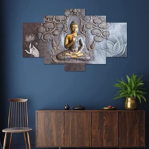 Срцето засекогаш сет од 5 Гаутам Буда wallидно сликарство со рамка за домашна декорација, канцеларија за дневна соба, хотел повеќебојни, тема: