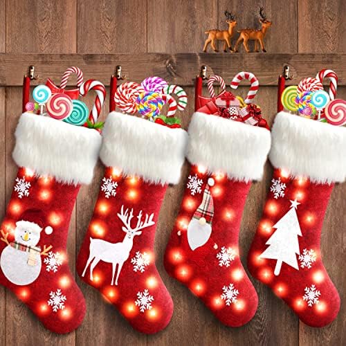 Божиќни чорапи 4 компјутери - 19 Класични Божиќни чорапи - ирваси на Санта Снежен човек Пингвин за Божиќни украси и подароци за