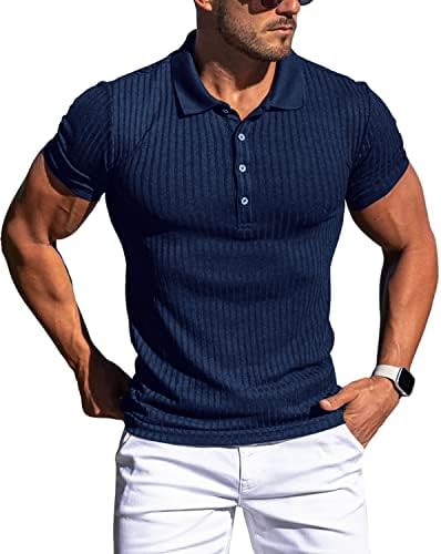 Мускулни поло маици за мажи Тенок вклопуваат кратки ракави голф кошули мажи суви фитли кошули случајна стилска облека