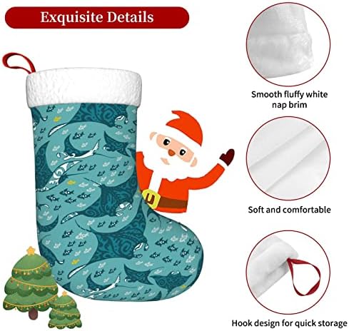 Waymay Manta and Fish Christmas Stocking 18 инчи Божиќ што виси чорап класичен празник за украсување чорапи