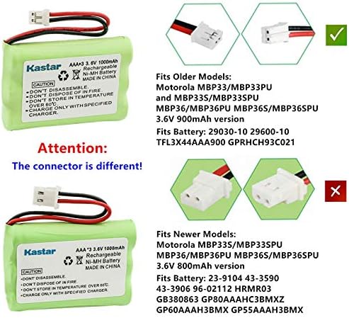 Заменска батерија Kastar 1-Pack Ni-MH 3.6V 1000mAh Замена за Motorola Digital Video Baby Monitor Mbp668Connect-2, MBP668Connect-3, MBP668Connect-4,