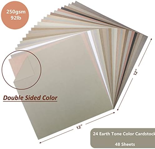 Livholic 96 листови Земји тонови картичка за залиха хартија 12x12 250gsm 92lb покритие Неутрална боја картон 24 хартија за асортиман на бои за