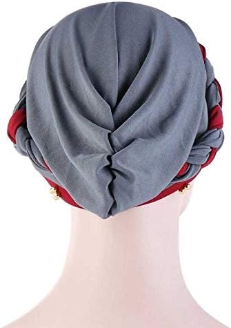 Лислдх со две бои со капчиња со плетенка со плетенка со хиџаб, пролет и есенска муслиманска завиткана турбан капа мода памук внатрешно