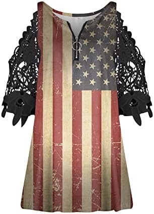 Зефотим 4 -ти јули кошули жени 2023 Краток ракав против вратот лето модна обична американска знаме Туника врвови блузи