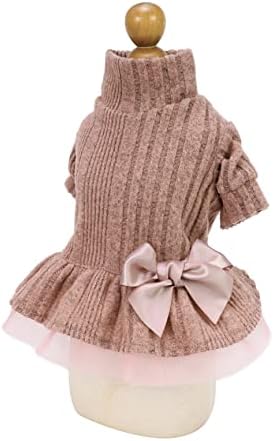 Фустан од џемпер со плетени кучиња од фитвар, кучиња зимска облека за мали кучиња девојче, облека за мачки, розова, xs