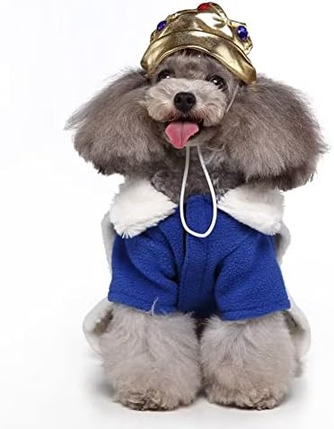 Кул костум за кралски костум за мали кучиња мачки сина облека и кошула со црвена наметка зимски топли облеки со капа М.
