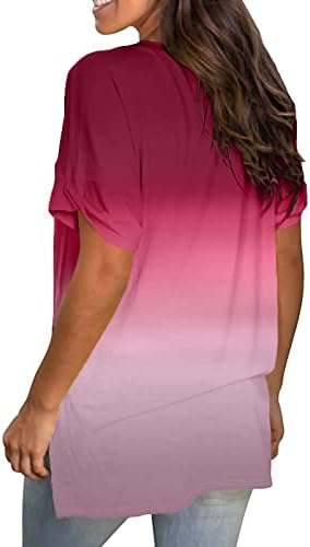Women'sенски моден градиент на врвови за печатење во боја на блуза со кратки ракави со кратки ракави на врвови на маици