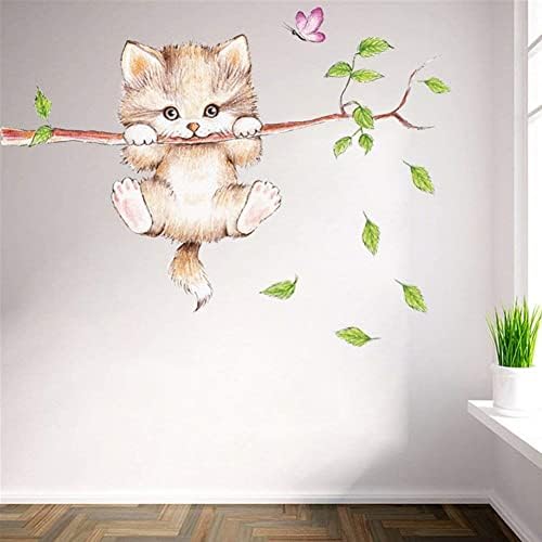 Цртан Филм Симпатична Мачка На Гранките На Дрвото Ѕид Налепници, Отстранлив Писе Ѕид Налепници Декор Налепница За Девојки Деца
