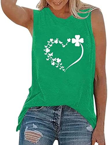 Маица за жени на Свети Патрикс, маица Шамрок кошула секси зелена резервоар врвови за жени летни лабави маички без ракави кошули на