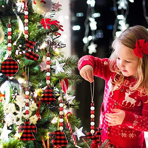 8 Парчиња Украси За Новогодишна Елка Божиќни Биволи Карирани Висечки Орнаменти Венец Од Дрвена Мушка Со Снешко Снешко Ангелско Ѕвоно