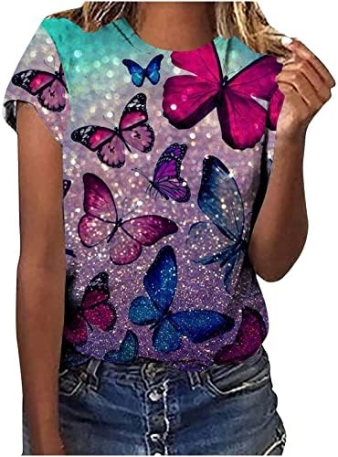 Пеперутка Печатена Кошула За Жени Манжетни Маици Со Кратки Ракави Летни Секојдневни Облечени Блузи Кошула Мода 2023 Туники