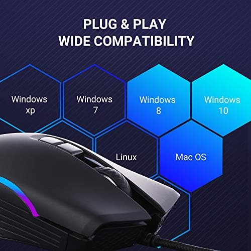 Abkoncore Am6 Gaming глушец со нивоа на 4DPI, копчиња за програмабилно, жичен ергономски USB компјутерски глушец за гејмер, лаптоп,