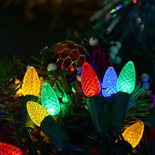 Awinking 17,7ft 50 LED C3 Божиќни светла батерија оперирана, разнобојни светла за новогодишни елки, зелена жица, обоени божиќни жици