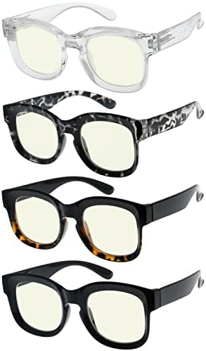 Очила 4 Пакување Очила За Читање Сина Светлина Блокирање На Читачи На Компјутери Со Голема Рамка +0,75