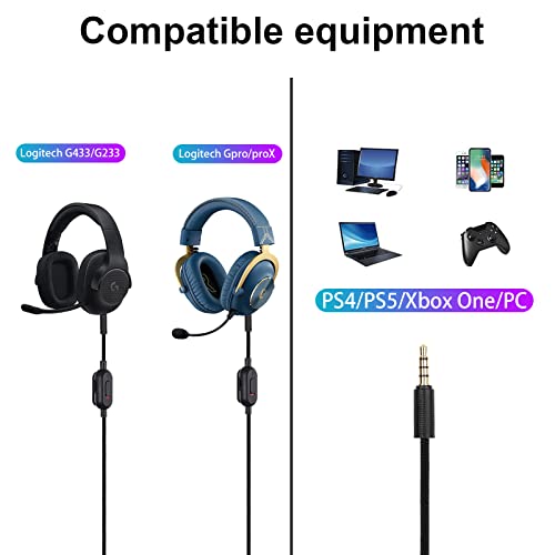 G433 Замена Аудио Кабел Кабел За Logitech G433 G233 G Pro G Pro X Слушалки За Игри, Контрола На Јачината На Звукот И Вклучување Неми