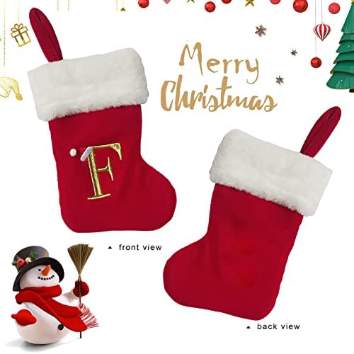 Twsantamas Monogram Mini Божиќни чорапи Супер меки плишани Божиќни персонализирани чорапи извезени писма （2-пакет）