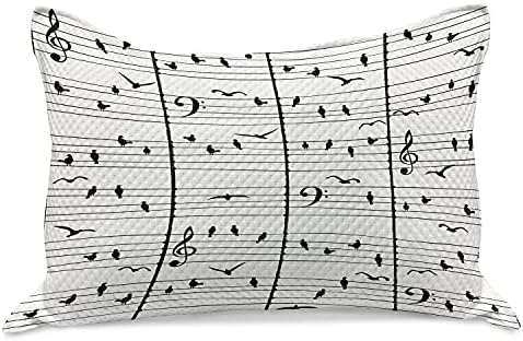 Лунарлива музика плетена ватенка перница, шема на птици кои седат на електрични жици како музички ноти и дизајн на распрснување, стандардна