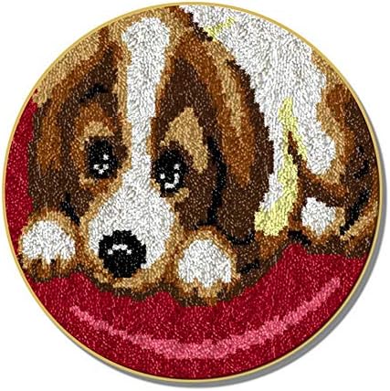 Комплети за килими со кука со кругови, правејќи занаети за миленичиња кученце DIY за деца/возрасни со отпечатена шема куче, кафеава,