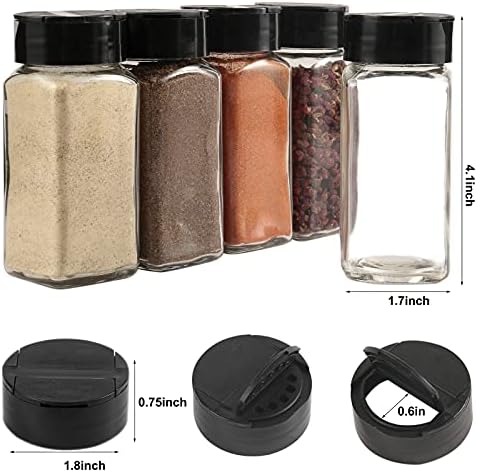 TAKETAO, 12pcs Glass Spice Jars,4oz Empty Square Glass Bottles Spice Containers with Black Caps,168 Waterproof Spice Labels,1pcs