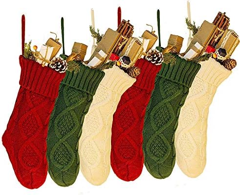 Ноќно растојание 6 компјутери 15 '' Плетени Божиќни чорапи ткаени чорапи Божиќни украси бели/црвени/зелени