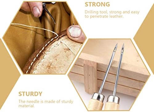 Алатки за рачни алатки за кожење 3 парчиња кожна гребење со дрвена рачка алатка за гребење во форма на пикало за пинки за кожна