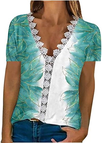 Краток ракав за жени 2023 VNECK чипка памук цветна графичка салон лабава маичка за блуза кошула за дами SX