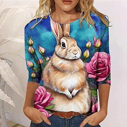 Велигденска зајаче кошула за жени обични 3/4 ракав симпатична зајаче графичка маичка трендовски врвови на туника