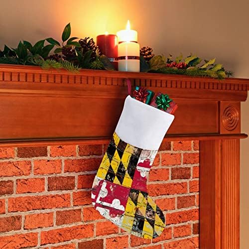 Државно знаме на Мериленд на Brignидни божиќни чорапи за порибување на Божиќни дрвја Дедо Мраз висечки украси за одмор на камин 16,5 “