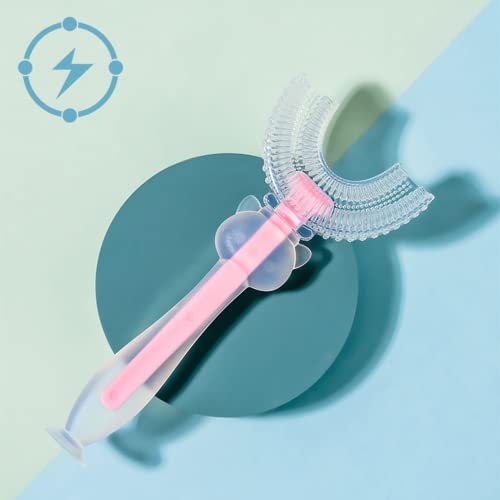 Розевер [надграден] четка за заби во облик на деца, деца заби заби за заби 360 степени, четка за заби, екстра мека, силиконска храна, розова),