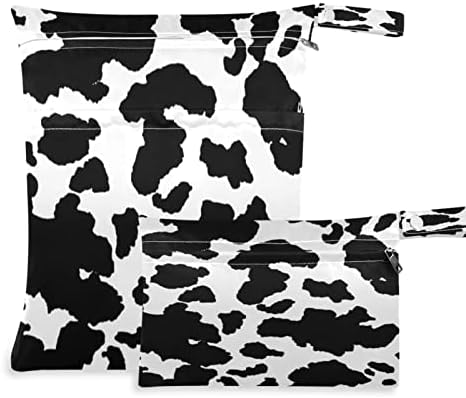 Тропска животинска Крава Шема за Печатење 2 парчиња Влажна Сува Торба за Костим За Капење Бебешка Ткаенина Пелена Влажна Торба Водоотпорна