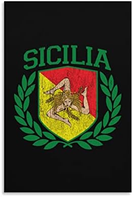 Сицилијанско знаме на штит со ловоров печатено сликарство wallидни уметности модерни уметнички дела вертикална висечка слика за декорација