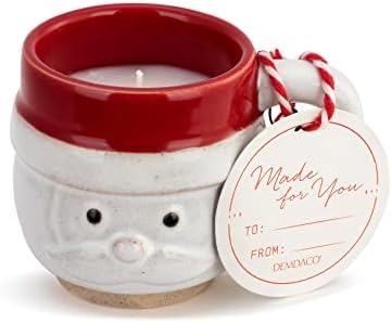 Демдако Санта црвено -бело 2,25 инчи керамички и мешавина од соја Божиќна свеќа за кафе за кафе